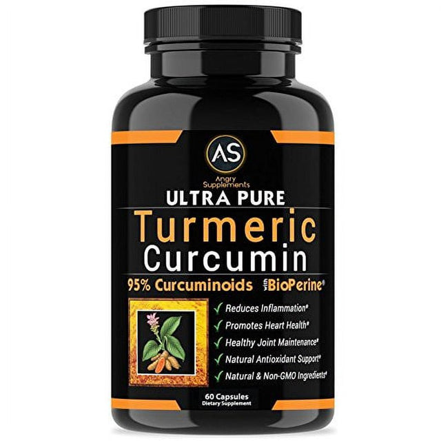 Angry Supplements Ultra Pure Turmeric Curcumin 95% Curcuminoids All-Natural Capsules (60 Count)