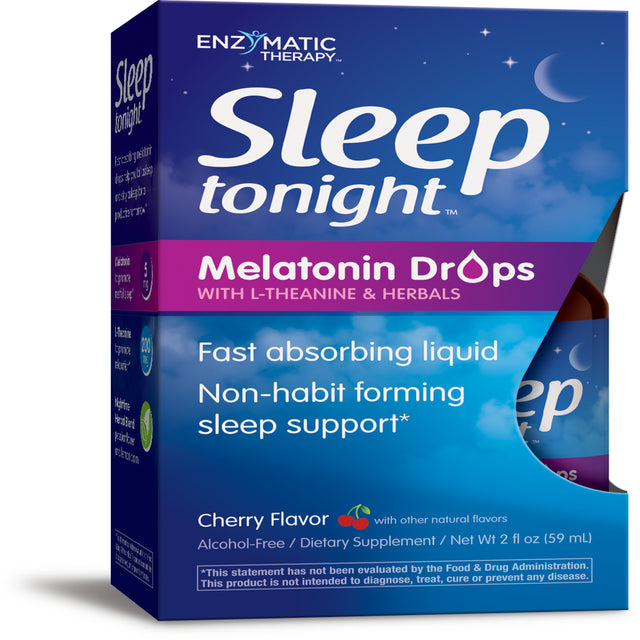 Enzymatic Therapy Sleep Tonight Melatonin Liquid Drops with L-Theanine & Herbals, Cherry, 2 Fl Oz