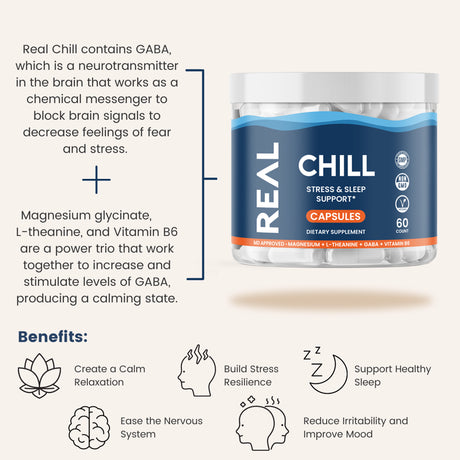 Real Vitamins Chill - Nootropic Anxiety & Stress Relief Capsules for Calm & Relaxation, 60 Count