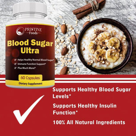 3 Pack Pristine Ultra Blood Sugar Support Supplement - Healthy Blood Sugar Vitamins, Immunity Wellness, Sugar Blocker Complex - 60 Capsules