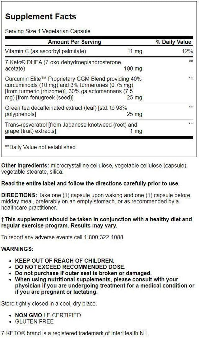 Life Extension 7-Keto® DHEA Metabolite, 100 Mg - for Weight Management & Hormone Balance - Gluten Free, Non-Gmo - 60 Vegetarian Capsules