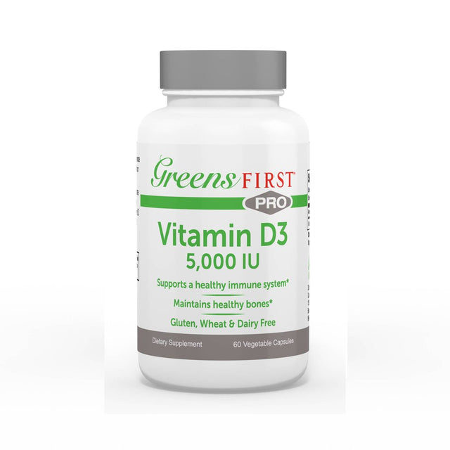 Greens First PRO Vitamin D3, 60 Capsules – Vegetarian Supplement for Immune Support and Bone Health – Gluten, Wheat, and Dairy Free – Helps Promote Calcium Absorption – Recommended for Men and Women