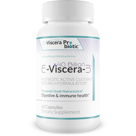 40 Billion E-Viscera-3 Probiotic Supplement - Postbiotic Active Cultures Research Formulation for Digestive and Immune Health - Therapeutic Grade Nutraceutical - 60 Veggie Capsules