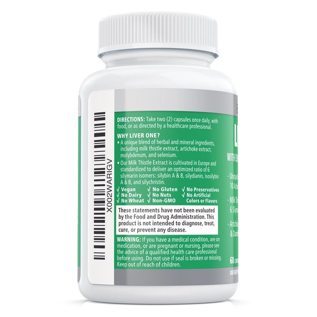 Liver One by Balance One Supplements - 10 Antioxidant Ingredients for Natural Liver Support - Milk Thistle, Molybdenum, Dandelion, Artichoke - Vegan, Non-Gmo - 30 Day Supply