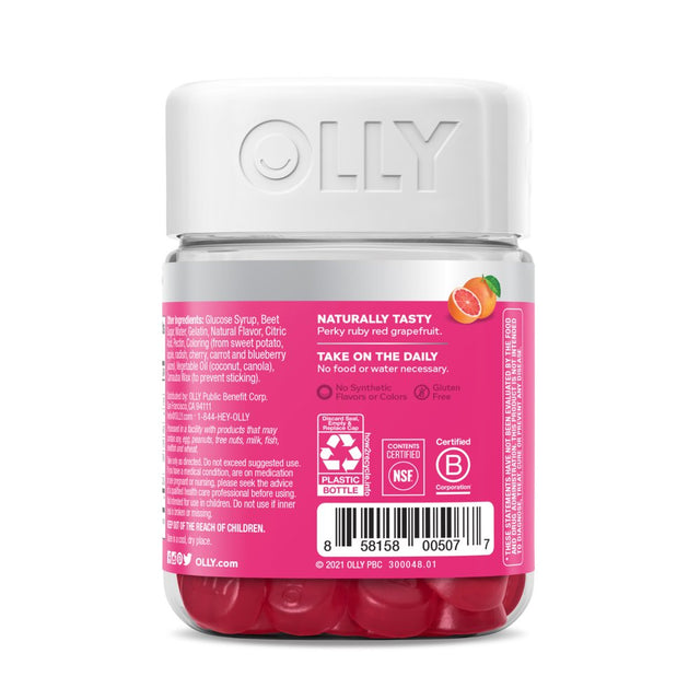 OLLY Undeniable Beauty Gummy, Supplement for Hair, Skin, Nails, Grapefruit, 60 Ct