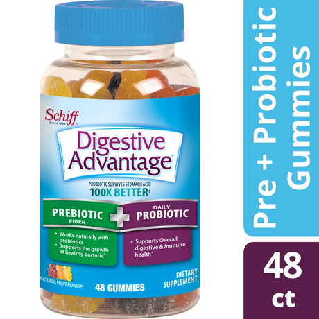 Digestive Advantage Prebiotic Fiber plus Daily Probiotic Gummies, Natural Fruit Flavors - 48 Gummies