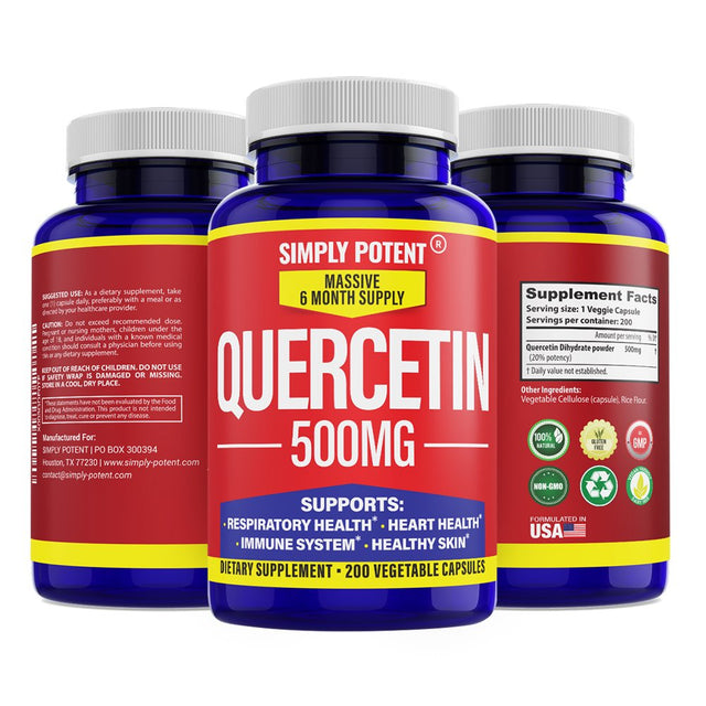 Quercetin 500 Mg 200 Veggie Capsules (Non-Gmo,Gluten Free), Supports Cardiovascular Health-Helps Improve Anti-Inflammatory & Immune System - Supports Healthy Aging & Overall Health