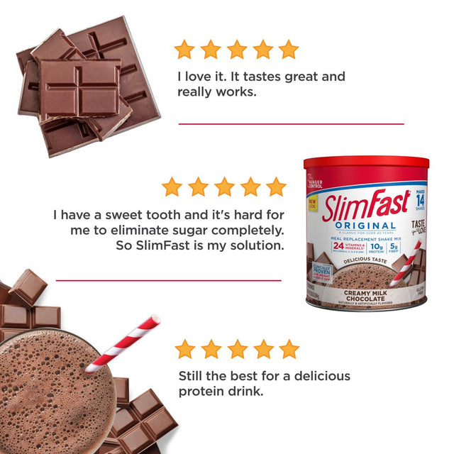 Slimfast Original Meal Replacement Shake Mix Powder, Creamy Milk Chocolate, 12.83Oz, 14 Servings