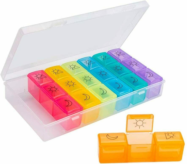 Pill Box 7 Day, Weekly Pill Organizer 3 Times a Day, Including 7 Individual Daily Pill Cases, Portable Travel Medicine Organizer for Holding Medication/Vitamin/Fish Oil/Supplements, BPA Free