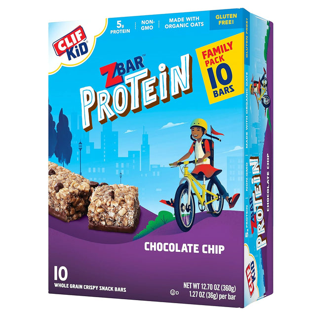 CLIF KID ZBAR - Protein Granola Bars - Chocolate Chip - Non-Gmo - Organic -Lunch Box Snacks (1.27 Ounce Energy Bars, 10 Count)