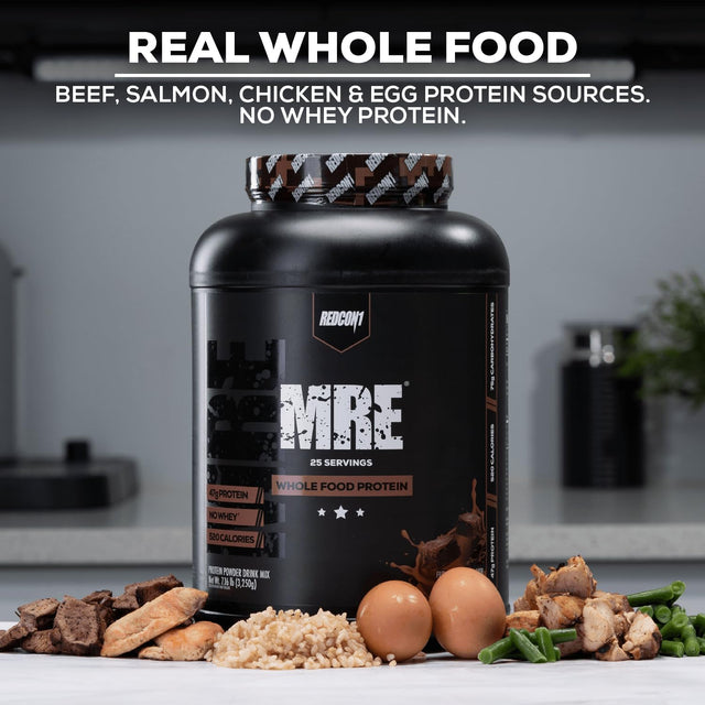 REDCON1 MRE Protein Powder, Vanilla Milkshake - Meal Replacement Protein Blend Made with MCT Oil & Whole Foods - Protein with Natural Ingredients to Aid in Muscle Recovery (25 Servings)