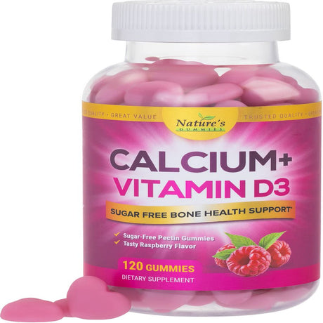 Sugar Free Calcium Gummy Bites plus 400 IU Vitamin D3, Bone Health & Immune Support, Supports Bone Strength - Chewable Calcium Nutrition Supplement, Non-Gmo, Berry Flavor Chews - 120 Gummies