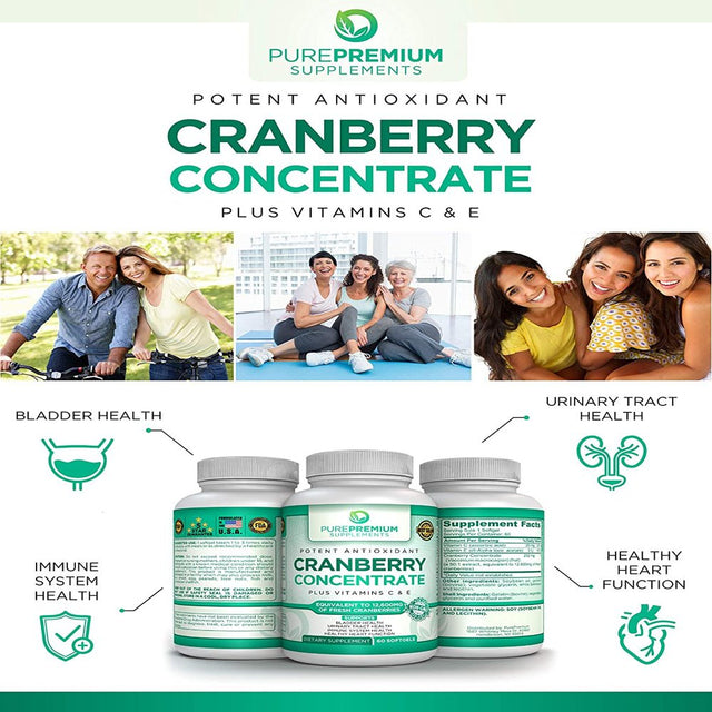 Cranberry Pills by Purepremium Supplements - Maximum Potency Cranberry Concentrate - Non-Gmo, 60 Softgels