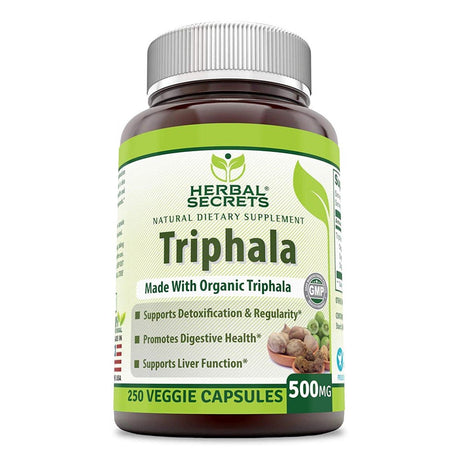 Herbal Secrets Triphala (3 Fruits) 500 Mg 250 Veggie Capsule (Non-Gmo) - Raw, Vegan- Gluten-Free, Plant-Based Nutrition - a Balancing Formula to Supports Cell Regeneration, Detoxification*