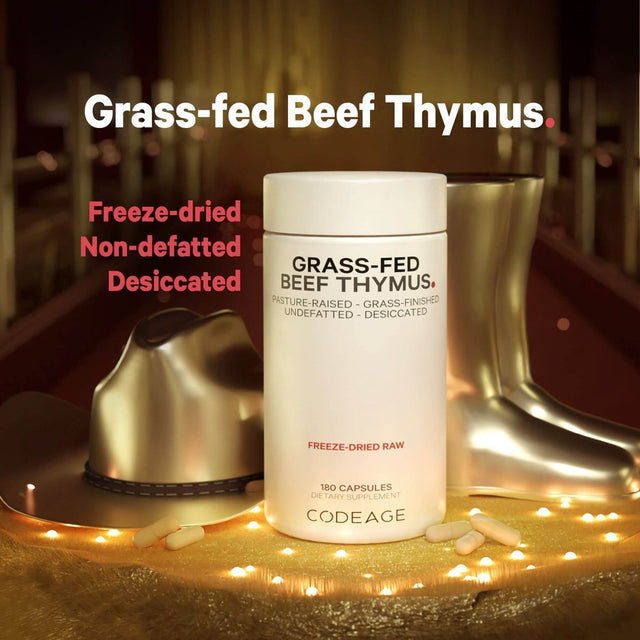 Grass-Fed Beef Thymus, Freeze-Dried, Non-Defatted, Desiccated Glandular Supplement, Non-Gmo, 180 Ct