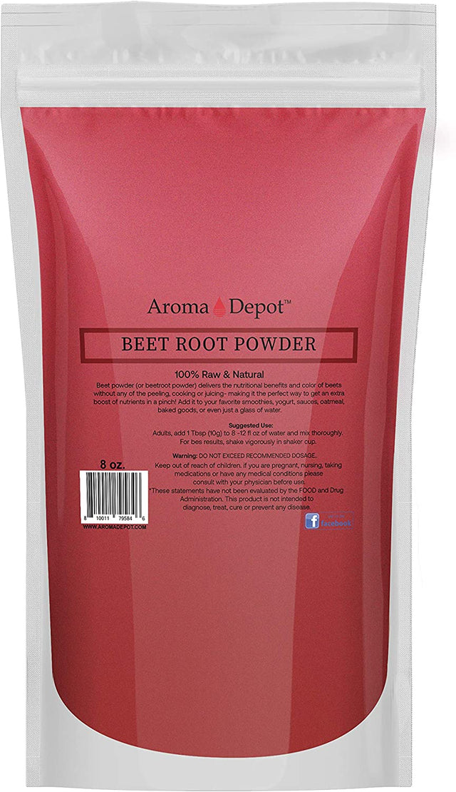 Beet Root Powder 8 Oz. by Aroma Depot Raw & Non-Gmo I Vegan & Gluten Free I Nitric Oxide Booster I Boost Stamina and Increases Energy I Immune System Booster I 100% Natural