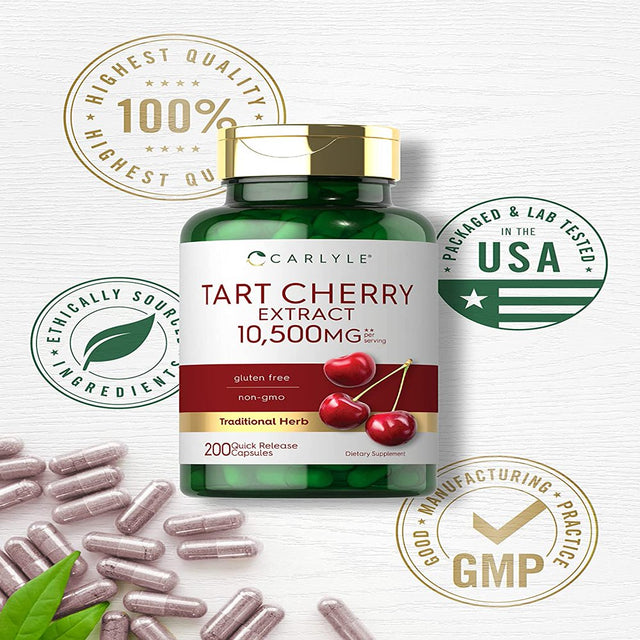 Tart Cherry Capsules | 10,500 Mg | 200 Pills | Non-Gmo, Gluten Free| by Carlyle