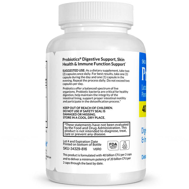 Probiotics+ Pharmaceutical Grade OTC for Digestive Support, Skin Health & Immune Function Support, 40 Billion, Vitasource