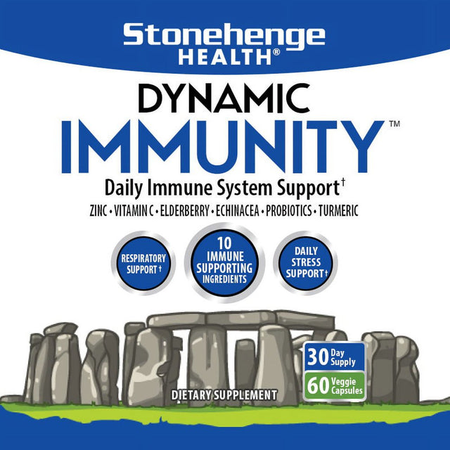 Stonehenge Health Dynamic Immunity Daily Supplement 10-In-1 Immune System Boosters Zinc, Elderberry, Echinacea, Vitamin C & Probiotic L. Acidophilus, 60 Capsules