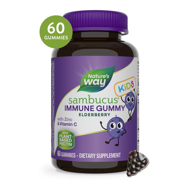 Nature’S Way Sambucus Immune Gummies for Kids, with Elderberry, Vitamin C and Zinc, Unisex, 60 Ct