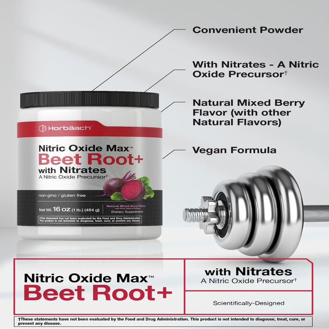 Nitric Oxide Beet Root Powder Supplement | 16 Oz (454G) | Natural Mixed Berry Flavor | with Nitrates | by Horbaach