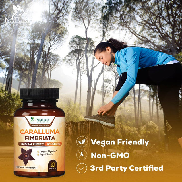 Pure Caralluma Fimbriata Extract Highly Concentrated 1200Mg - Natural Endurance Support, Best Vegan Supplement for Men & Women, Non-Gmo - 60 Capsules