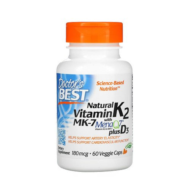 Doctors Best Natural Vitamin K2 MK-7 with Menaq7 plus 180 Mcg Vitamin D3 Capsules,60 Ea, 6 Pack