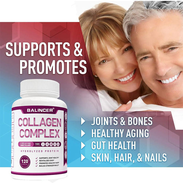 Balincer Premium Multi Collagen Peptides Capsules (Types I, II, III, V, X) - Hair, Skin and Nails, Digestive & Joint Health Supplement, Hydrolyzed Collagen Pills