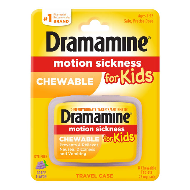 Dramamine Kids Chewable, Motion Sickness Relief, Grape Flavor, 8 Count