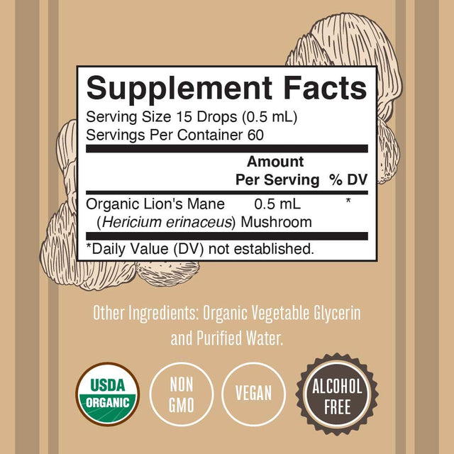 Maryruth'S | USDA Organic Lions Mane Mushroom Liquid Drops | Nootropic Herbal Supplement | Vegan, Non-Gmo | 1 Fl Oz / 30 Ml