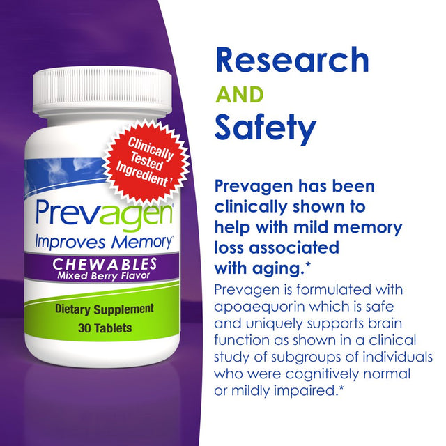 Prevagen Improves Memory - RS 10Mg, 30 Chewables Mixed Berry with Apoaequorin & Vitamin D & Brain Supplement for Brain Health