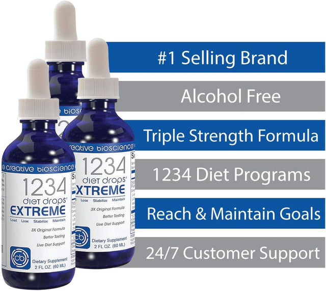 1234 Diet Drops Extreme for Women & Men - Diet Drops for Weight Management, 2 Fl Oz (3 Pack)