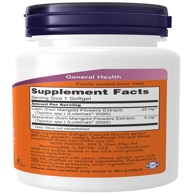 NOW Supplements, Lutein & Zeaxanthin with 25 Mg Lutein and 5 Mg Zeaxanthin, 60 Softgels