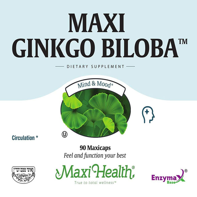 Maxi Health Ginkgo Biloba - Brain and Circulation Formula - 90 Capsules - Kosher