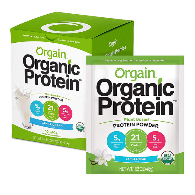 Orgain Organic Vegan Protein Powder Travel Packs - Vanilla Bean and Chocolate Fudge (10 Packets Each)