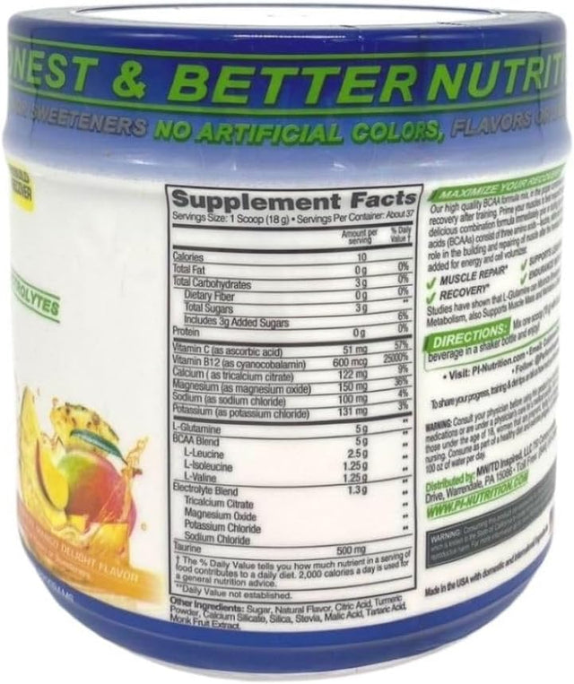 PERFORMANCE INSPIRED Nutrition - 5G BCAA Powder with Added Electrolytes - Taurine & Glutamine - All-Natural Recovery Rebuild & Clean Formula- 1.46Lb - Tropical Mango Delight