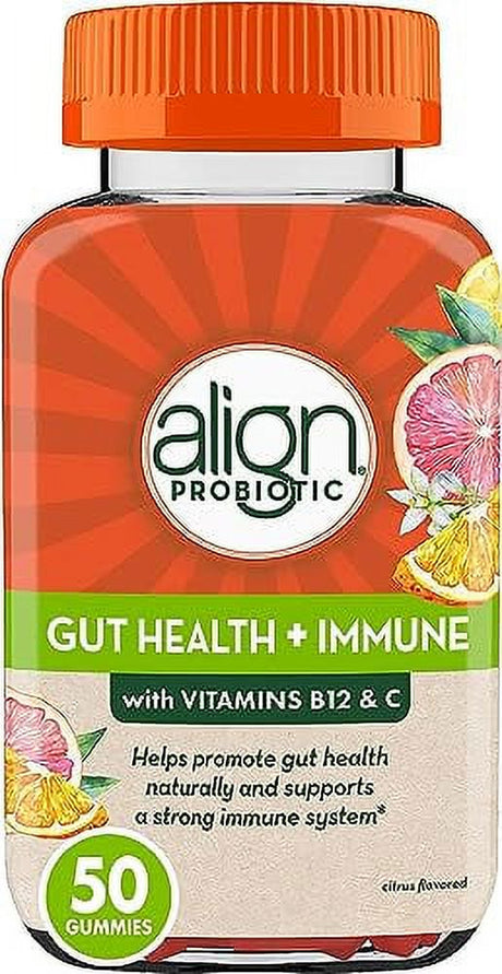 Align Probiotic, Gut Health & Immunity Support, Probiotic for Women and Men, #1 Doctor Recommended Brand, Vitamin C and B12 for Immune Support & Energy, Citrus Flavor, 50 Gummies