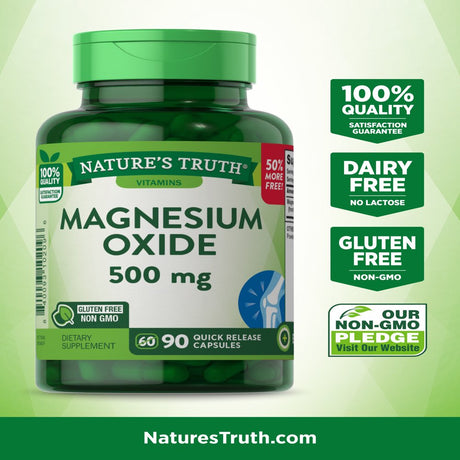 Magnesium Oxide 500Mg Capsules | 90 Count | Non-Gmo, Gluten Free Supplement | by Nature'S Truth