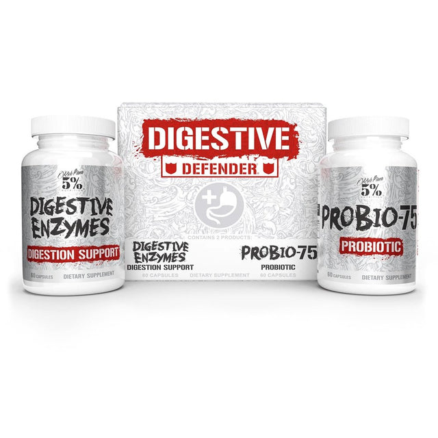 5% Nutrition Rich Piana | Probio-75 & Digestive Enzymes Digestion Supplement | Digestive Enzymes with Probiotics and Prebiotic Fiber 120 Gelatin Capsules (30 Svgs)