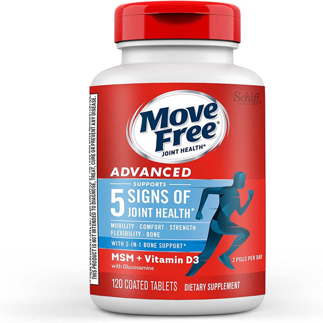 Move Free Advanced Glucosamine Chondroitin MSM + Vitamin D3 Joint Support Supplement, Supports Mobility Comfort Strength Flexibility & Bone + Immune Health - 120 Tablets (40 Servings)*