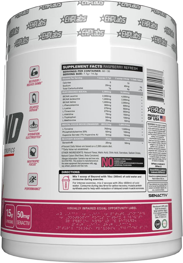 Ehplabs beyond BCAA Powder Amino Acids Supplement for Muscle Recovery - 8G of Sugar Free Bcaas Amino Acids Post Workout Recovery Powder & 10G of EAA Amino Acids Powder - 60 Servings (Dragon Fruit)