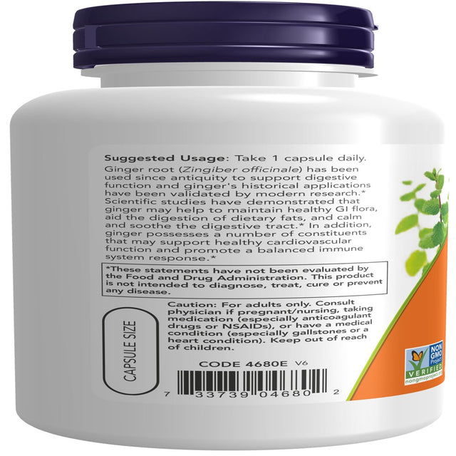 NOW Supplements, Ginger Root (Zingiber Officinale) 550 Mg, Digestive Support*, 100 Veg Capsules