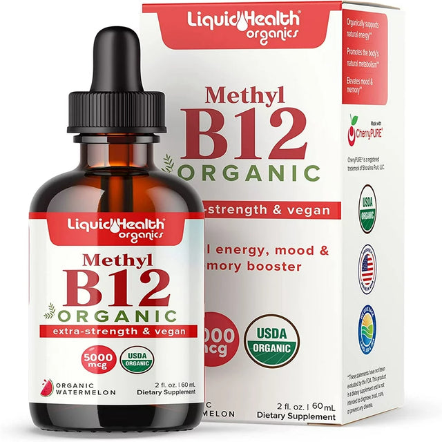 LIQUIDHEALTH Organic Vitamin B12 Drops for Energy & Metabolism Boost, 2 Fl Oz 1-Pack