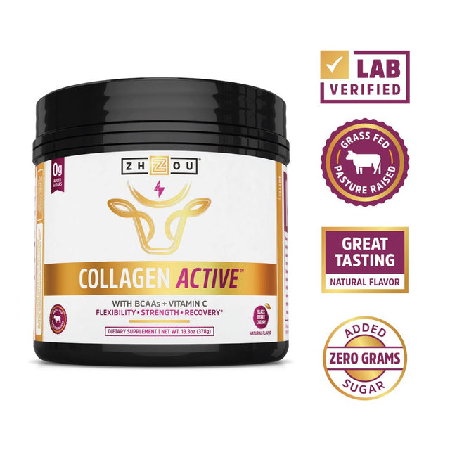 Zhou Collagen Active | Bcaas & Vitamin C | Black Berry Cherry | 13.3 Ounce