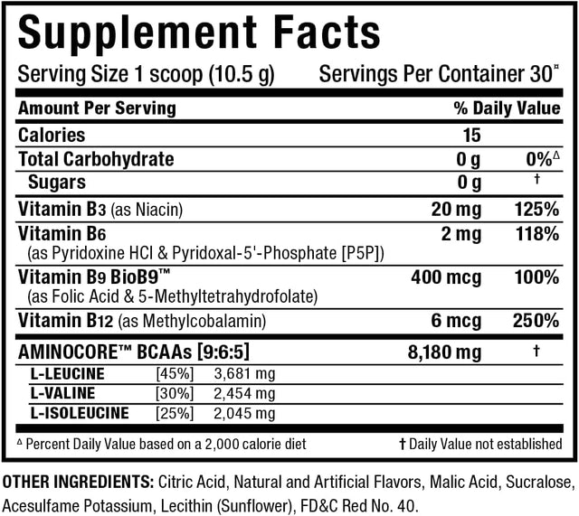 ALLMAX AMINOCORE BCAA, Watermelon - 315 G Powder - 8.18 Grams of Bcaas per Serving - with B Vitamins - No Fillers or Non-Bcaa Aminos - Sugar Free - 30 Servings