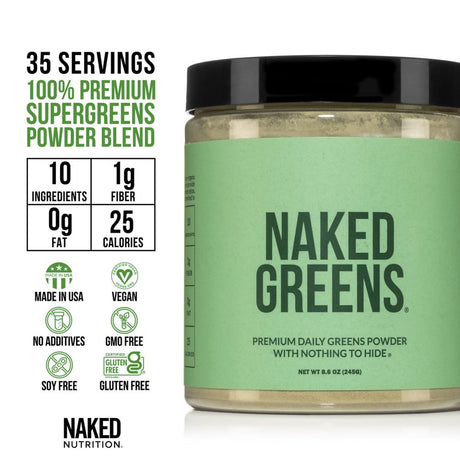 NAKED Nutrition Super Greens Powder Organic Greens Supplement - Only 10 Premium Ingredients - Vegan, Non-Gmo, Prebiotic and Probiotic - 35 Servings