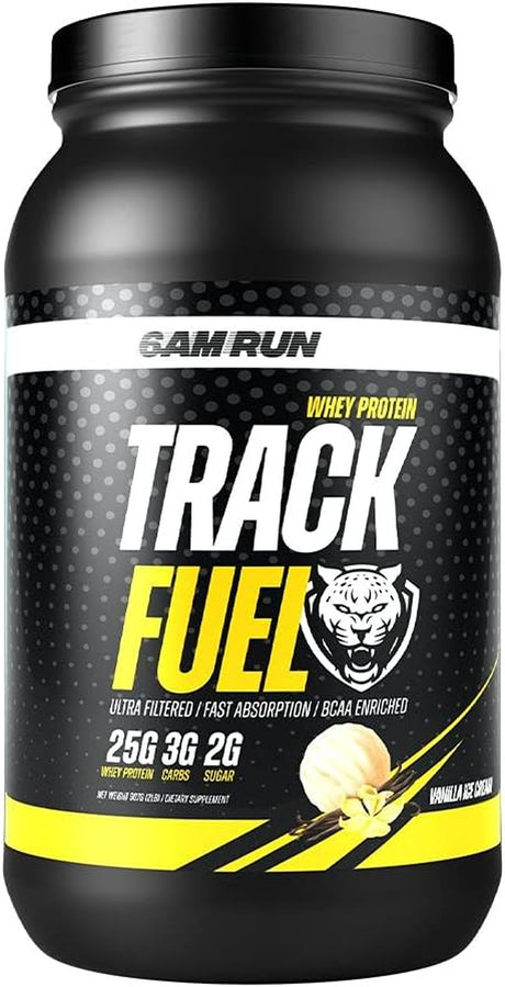 6AM Run Track Fuel Whey Protein Powder - 25 Grams of Protein - Easy Mixing and Great Taste - BCAA Enhanced - 2 Pound - Vanilla