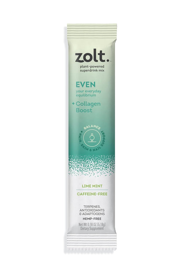 Zolt Plant-Powered Superdrink Mix Even +Collagen Boost for Calm, Gut Health and Hair, Skin, and Nail Support, Lime Mint, 10 Pack