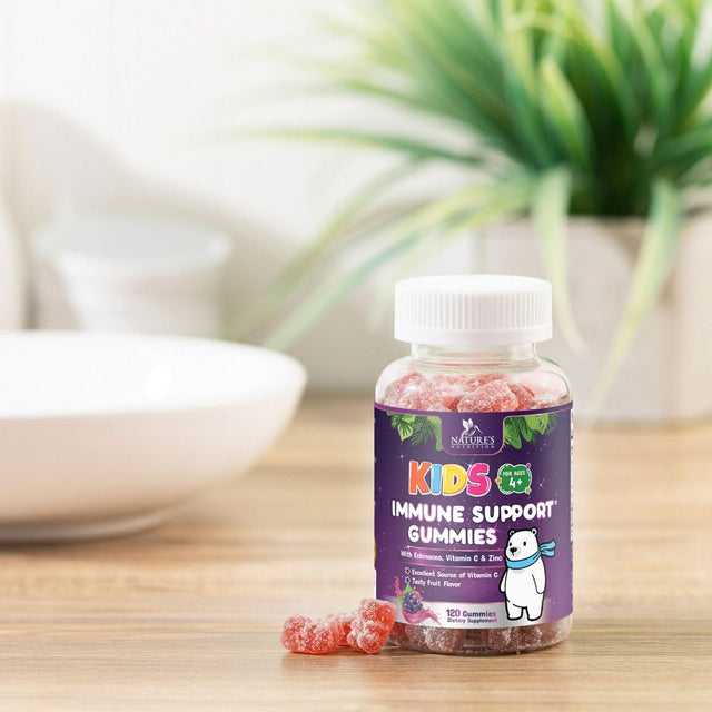 Kids Immune Support Gummies with Vitamin C, Zinc & Echinacea, Daily Childrens Immune Support Vitamin, Gluten Free & Non-Gmo Chewable Immune Support for Kids Gummy, Berry Flavored - 120 Gummies