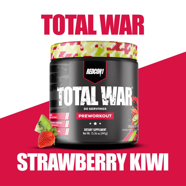 Redcon1 Total War Pre-Workout Powder, Strawberry Kiwi, 30 Servings